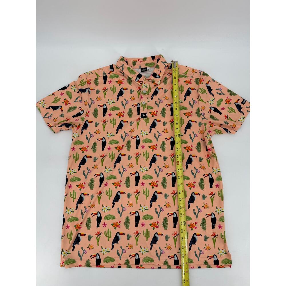 Bad Birdie Cactus Toucan Cacti Peach Golf Polo Tropical Print Golfcore Large UPF - Picture 6 of 8